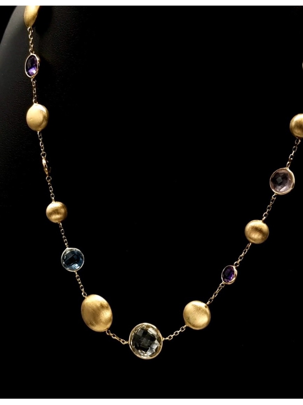 Gold Bead Necklace with Blue and Purple Gemstones - Women Jewelry